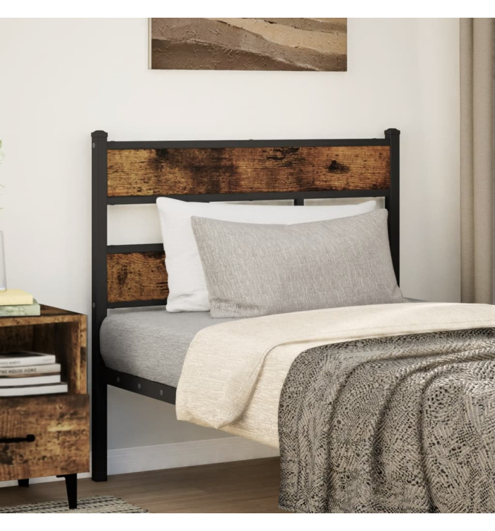 Tête de lit chêne fumé 100 cm fer et bois d'ingénierie | Mobilier & Déco