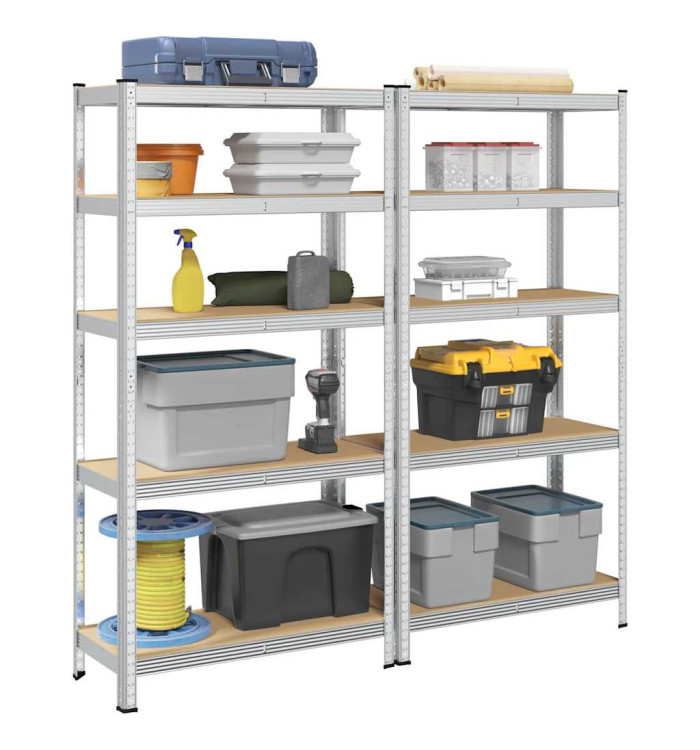 Étagères de rangement à 5 niveaux 2 pcs acier bois d'ingénierie | Mobilier & Déco