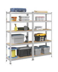 Étagères de rangement à 5 niveaux 2 pcs acier bois d'ingénierie | Mobilier & Déco