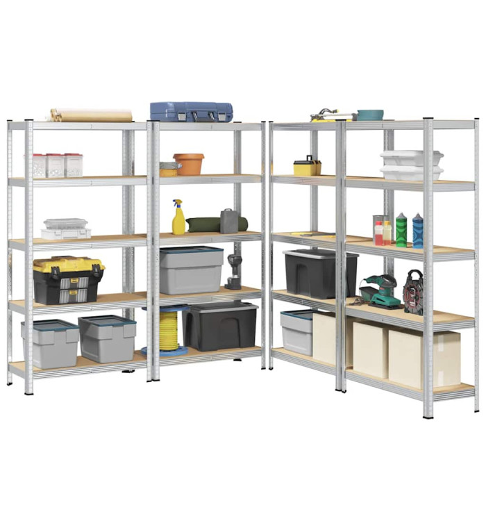 Étagères de rangement à 5 niveaux 4 pcs acier bois d'ingénierie | Mobilier & Déco