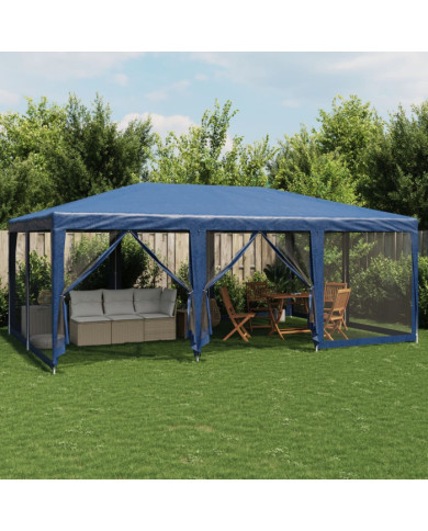 Tente de fête avec 10 parois latérales en maille bleu 6x4m PEHD | Mobilier & Déco