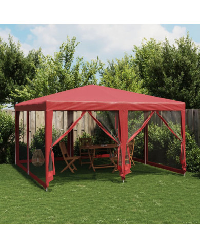 Tente de fête avec 8 parois latérales en maille rouge 4x4m PEHD | Mobilier & Déco