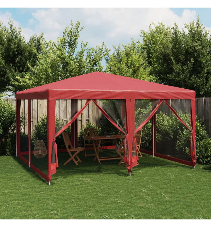 Tente de fête avec 8 parois latérales en maille rouge 4x4m PEHD | Mobilier & Déco