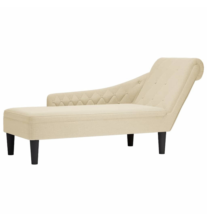 Fauteuil long avec coussin et accoudoir droit crème tissu | Mobilier & Déco