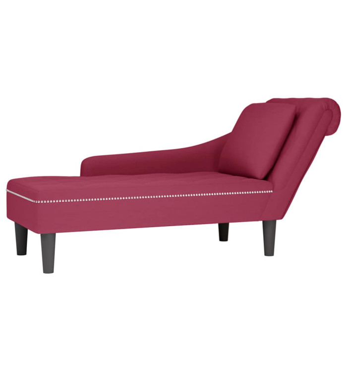 Fauteuil long avec coussin et accoudoir droit rouge bordeaux | Mobilier & Déco