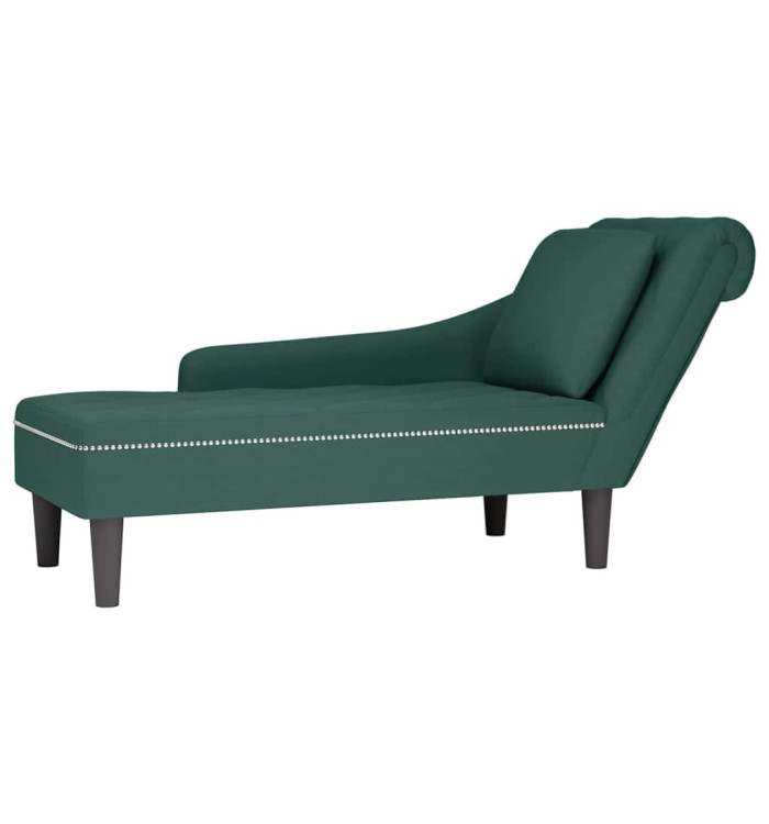 Fauteuil long et coussin et accoudoir droit vert foncé velours | Mobilier & Déco