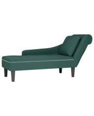 Fauteuil long et coussin et accoudoir droit vert foncé velours | Mobilier & Déco