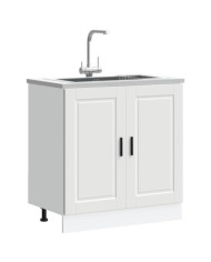 Meuble bas pour évier Porto blanc 80x46x81,5 cm bois ingénierie | Mobilier & Déco