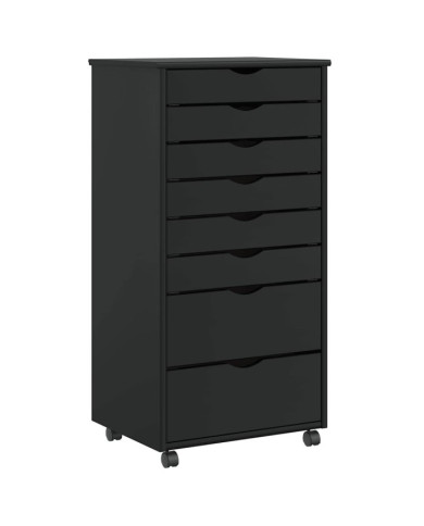 Armoire roulante avec tiroirs MOSS noir bois de pin solide | Mobilier & Déco