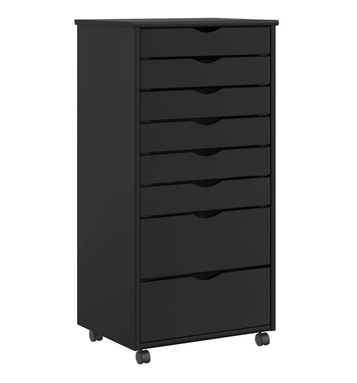 Armoire roulante avec tiroirs MOSS noir bois de pin solide | Mobilier & Déco