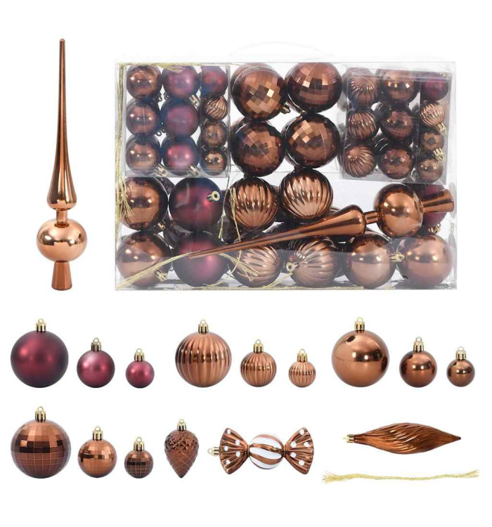Boules de Noël 98 pcs marron Ø3/4/6 cm | Mobilier & Déco