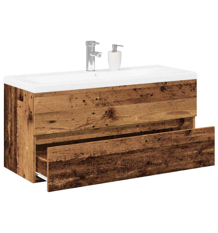 Armoire lavabo avec bassin intégré vieux bois | Mobilier & Déco