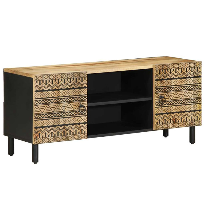 Meuble TV noir 105x33,5x46 cm bois massif manguier brut | Mobilier & Déco