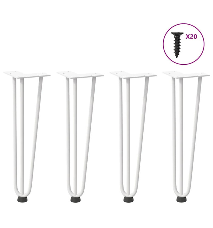 Pieds en épingle à cheveux pour table basse 4 pièces Blanc 42 cm Acier massif | Mobilier & Déco