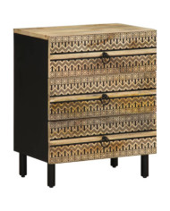 Table de chevet noir 50x33x62 cm bois de manguier massif brut | Mobilier & Déco