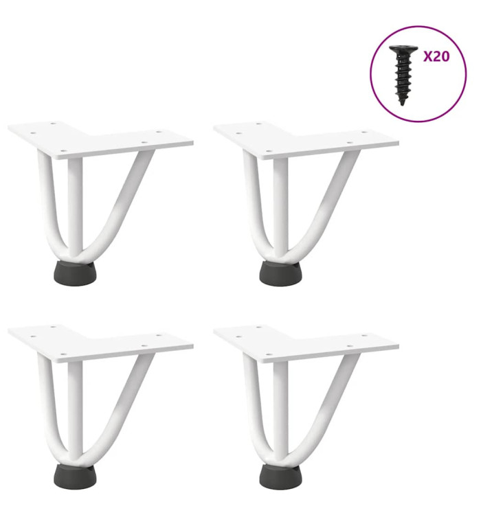 Pieds en épingle à cheveux pour table basse 4 pièces Blanc 10 cm Acier massif | Mobilier & Déco