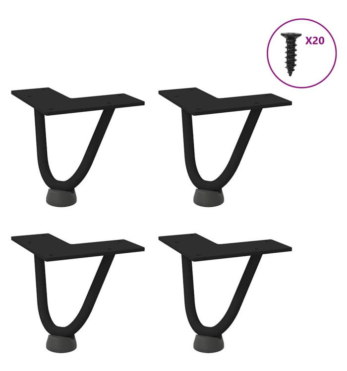 Pieds en épingle à cheveux pour table basse 4 pièces Noir 10 cm Acier massif | Mobilier & Déco