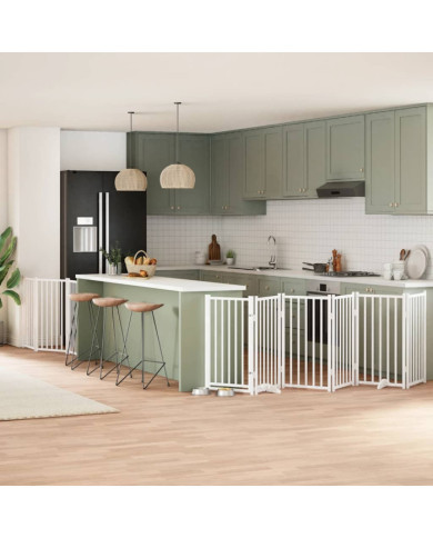 Barrière pour chien porte pliable 9panneaux blanc bois peuplier | Mobilier & Déco
