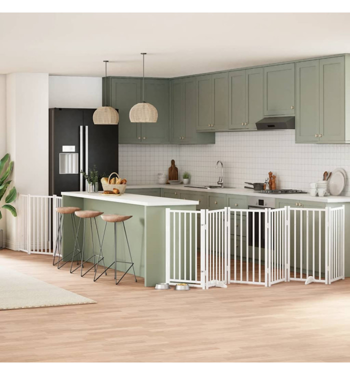 Barrière pour chien porte pliable 9panneaux blanc bois peuplier | Mobilier & Déco