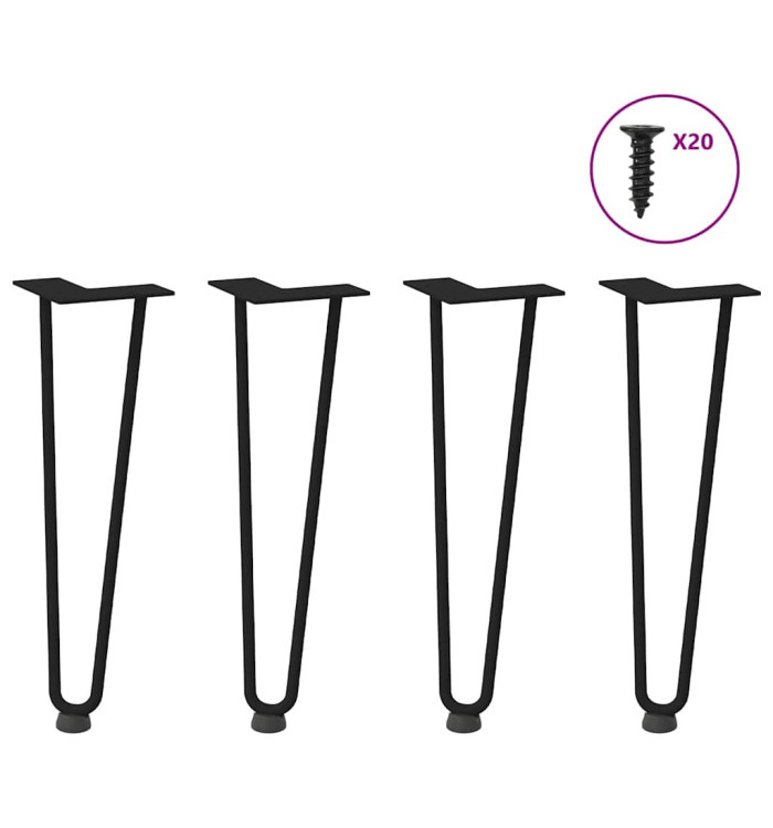 Pieds en épingle à cheveux pour table basse 4 pièces Noir 42 cm Acier massif | Mobilier & Déco