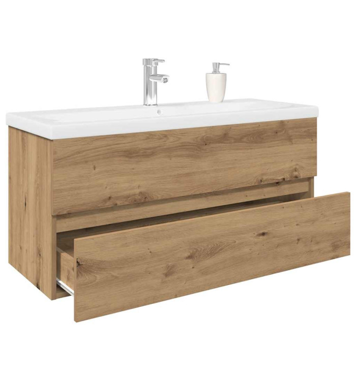 Meuble lavabo avec bassin et robinet intégrés chêne artisanal | Mobilier & Déco