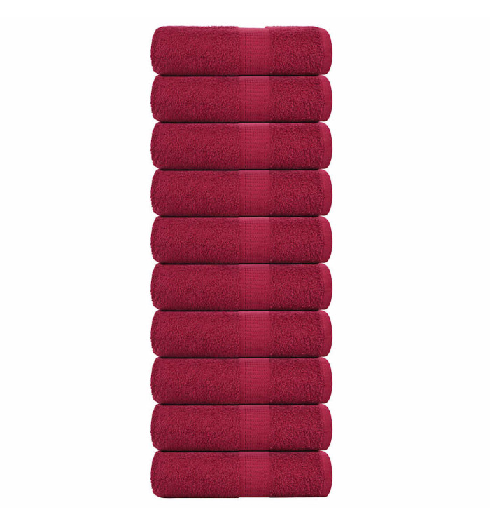 Serviettes d'invité 10pcs bordeaux 30x50 cm 360 g/m² 100% coton | Mobilier & Déco