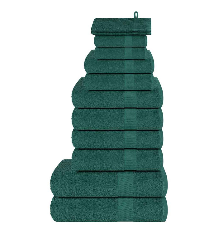 Ensemble de serviettes 12 pcs vert 360 g/m² 100% coton | Mobilier & Déco