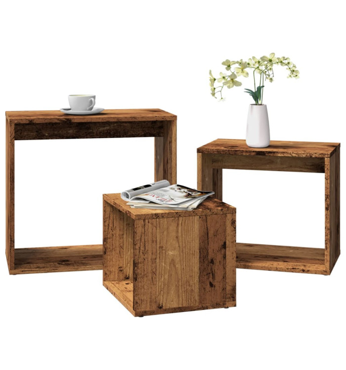 Tables gigognes 3 pcs vieux bois bois d'ingénierie | Mobilier & Déco