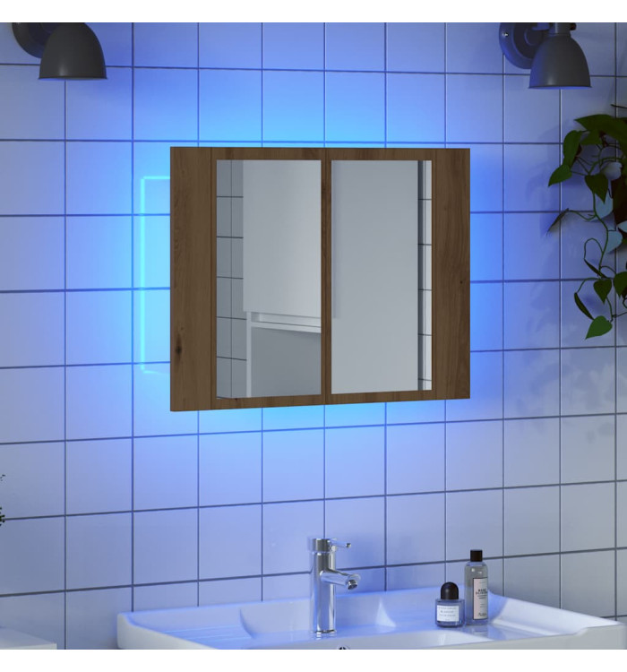 Armoire à miroir LED chêne artisanal 60x12x45cm bois ingénierie | Mobilier & Déco