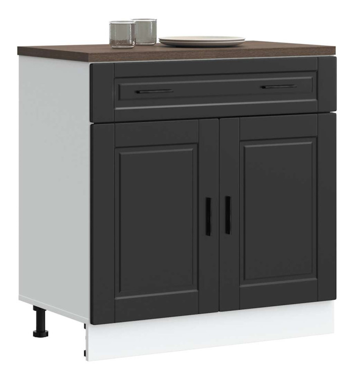Armoire de cuisine Porto noir bois d'ingénierie | Mobilier & Déco