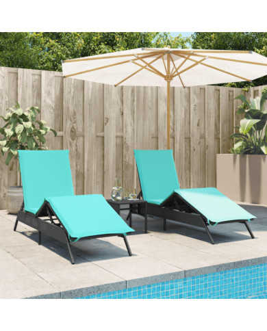 Chaises longues lot de 2 avec table noir résine tressée | Mobilier & Déco