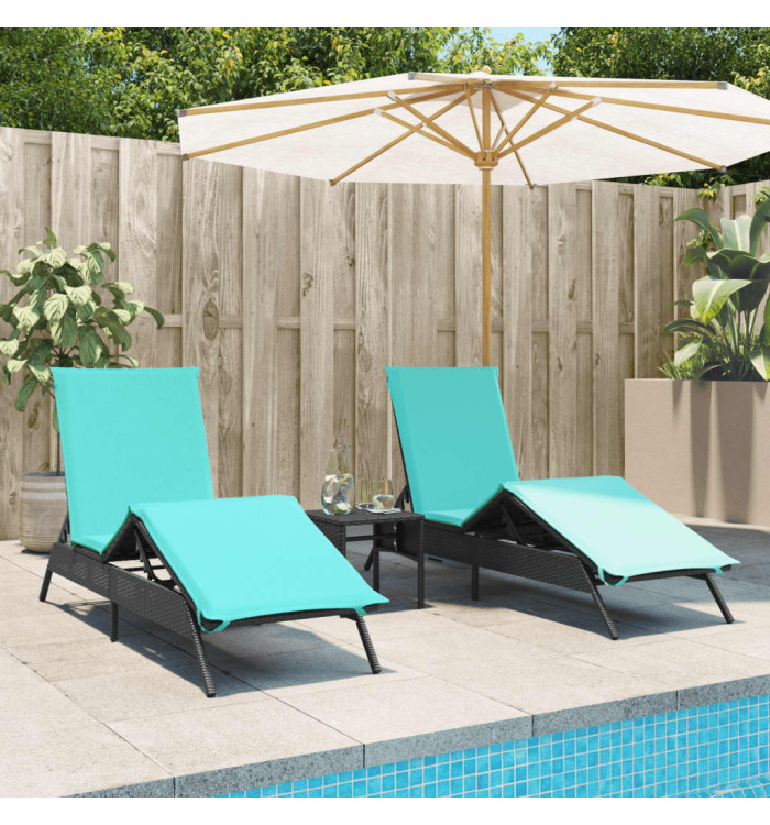 Chaises longues lot de 2 avec table noir résine tressée | Mobilier & Déco