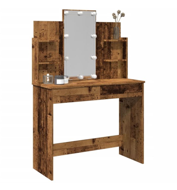 Coiffeuse avec lumières LED vieux bois 96x40x142 cm | Mobilier & Déco