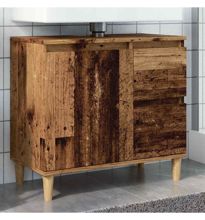 Armoire lavabo vieux bois 65x33x60 cm bois d'ingénierie | Mobilier & Déco