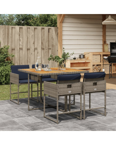 Ensemble à manger de jardin 5 pcs coussins gris résine tressée | Mobilier & Déco