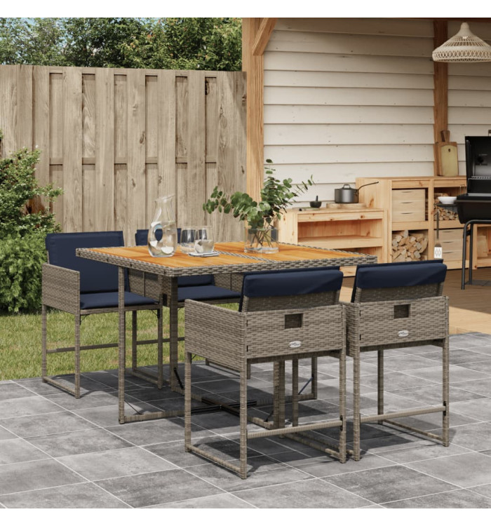Ensemble à manger de jardin 5 pcs coussins gris résine tressée | Mobilier & Déco