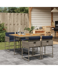 Ensemble à manger de jardin 5 pcs coussins gris résine tressée | Mobilier & Déco