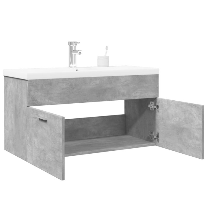 Armoire lavabo de salle de bain avec bassin intégré gris béton | Mobilier & Déco