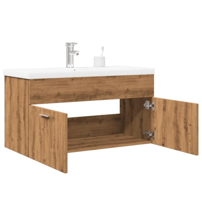 Armoire lavabo de bain avec bassin intégré chêne artisanal | Mobilier & Déco