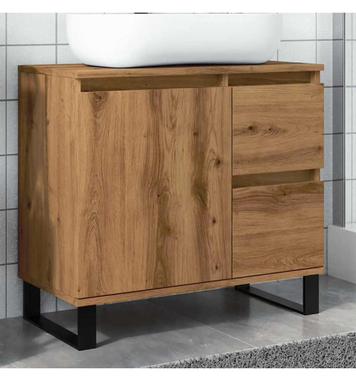 Armoire de lavabo de salle de bain chêne artisanal 65x33x60 cm | Mobilier & Déco