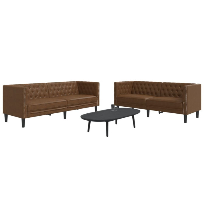Ensemble de canapé Chesterfield 2 pcs marron similicuir daim | Mobilier & Déco