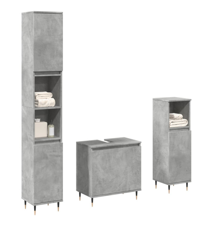 Ensemble de meubles de salle de bain 3 pcs gris béton | Mobilier & Déco