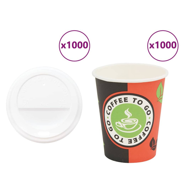Tasses à café en papier avec couvercles 1000 pcs 8oz 240ml | Mobilier & Déco