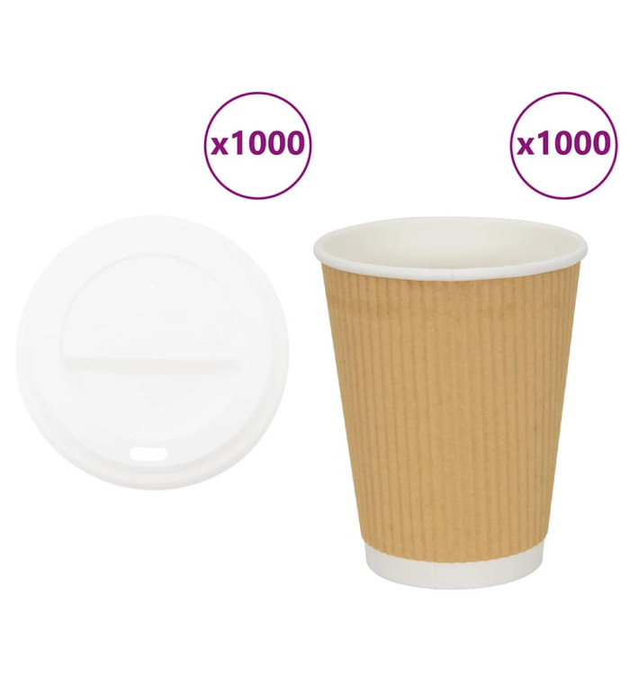 Tasses à café en papier avec couvercles 1000 pcs 12oz 300ml | Mobilier & Déco