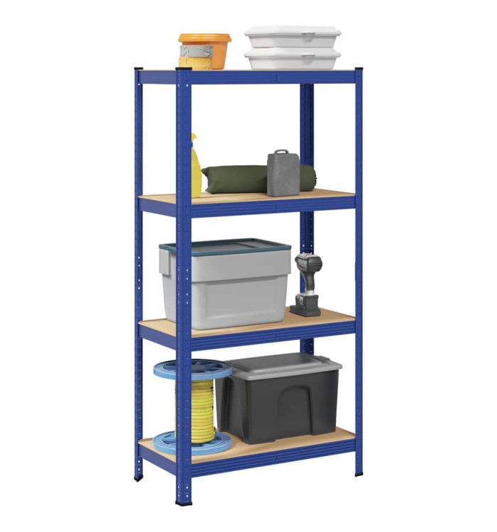 Étagère de rangement à 4 niveaux Bleu Acier et bois ingénierie | Mobilier & Déco
