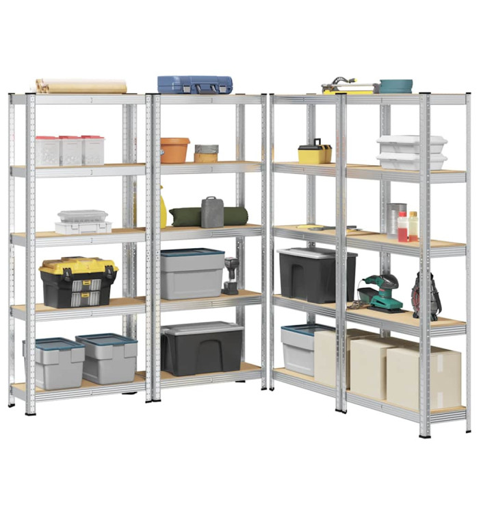 Étagères de rangement à 5 niveaux 4 pcs acier bois d'ingénierie | Mobilier & Déco