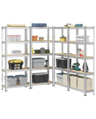 Étagères de rangement à 5 niveaux 4 pcs acier bois d'ingénierie | Mobilier & Déco