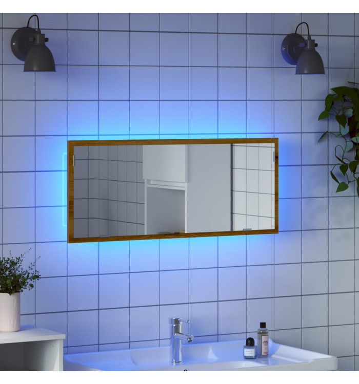 Miroir de salle de bain à LED chêne artisanal bois d'ingénierie | Mobilier & Déco