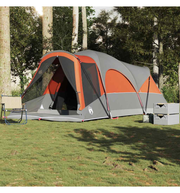 Tente familiale tunnel 8 personnes gris et orange imperméable | Mobilier & Déco