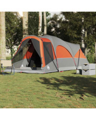 Tente familiale tunnel 8 personnes gris et orange imperméable | Mobilier & Déco
